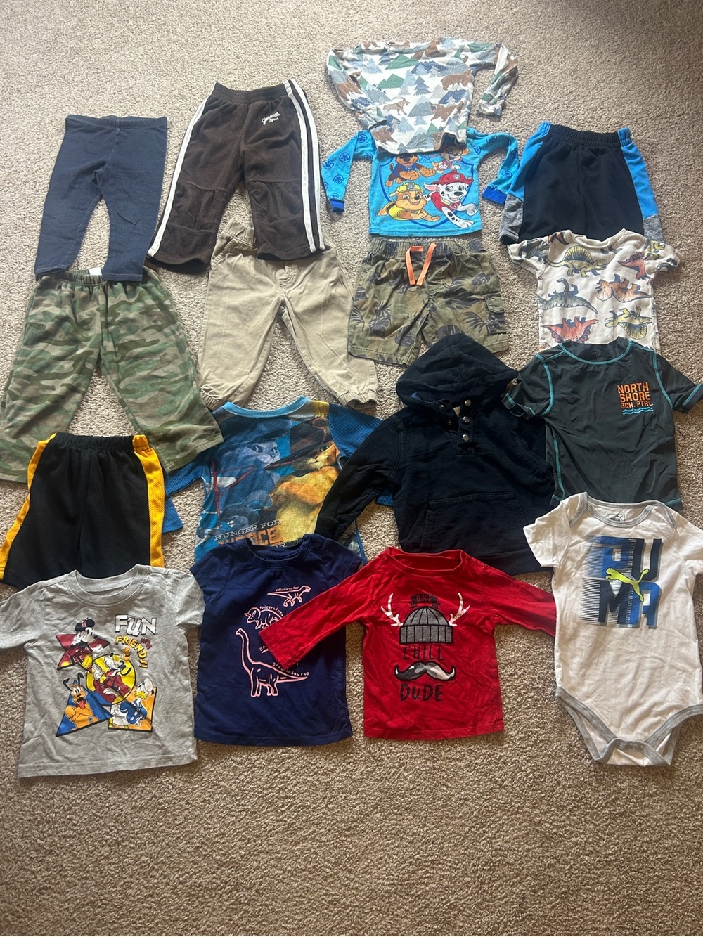 Boys 17 Piece Clothing Lot Sz 18- 2T Mostly Carters Puma Gap Paw Patrol Adidas